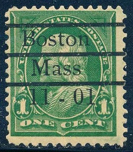 US Scott# 279 1c Franklin Boston MA Dated Precancel Stamp MH NO RESERVE - Foto 1 di 3