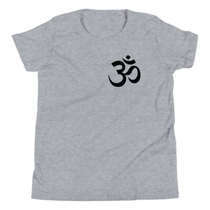 Aum Hindu symbol Youth Short Sleeve T-Shirt Grey White Yellow Green - Picture 1 of 5