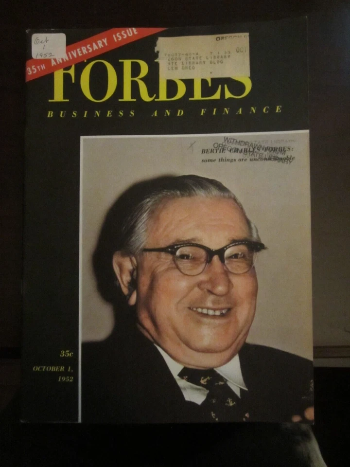 Forbes Business Magazine Oct 1952 35th Anniversary Bertie Charles 67 - Image 1 of 1