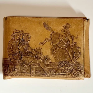 Billetera De Colección Cuero Real Marrón HERRAMIENTA O ARTESANÍA Hechizada a Mano Vaquero Occidental Plegable - Imagen 1 de 13