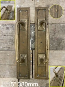 Pair Of Large Reclaimed Antique Brass Door Handles 15 inches or 380mm - Picture 1 of 16