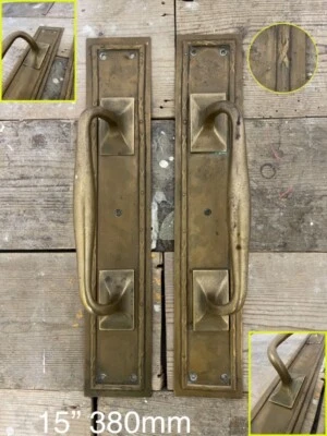 Pair Of Large Reclaimed Antique Brass Door Handles 15 inches or 380mm - Image 1 of 4