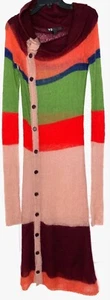 Y-3 Yohji Yamamoto Adidas Stripe Asymmetric Button-Up Knit Long Duster Cardigan - Picture 1 of 11