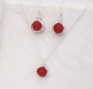 Juego de pendientes de gota de collar de cornalina de plata esterlina 925 hechos a mano regalo envueltos - Imagen 1 de 4