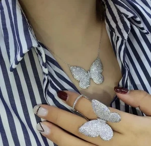 Zircon butterfly Necklace And Ring Set - Picture 1 of 5