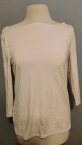 ANN TAYLOR FACTORY 3/4 SLEEVE BOATNECK Pullover TEE sz MP Cream Shirt Top - Picture 1 of 6
