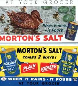 C1930 Morton's Salt Advertising Ink Blotter Lot 2 Ducks When It Rains It Pours - Picture 1 of 5