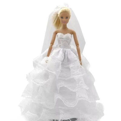 Vestido de novia blanco para trajes de muñeca de 11,5" ropa hecha a mano vestido largo velos 1/6 Foto 1 de 4