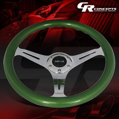 NRG 350MM CHROME 2"DEEP DISH SPOKE GREEN WOOD GRIP STEERING WHEEL REPLACEMENT - Image 1 of 4