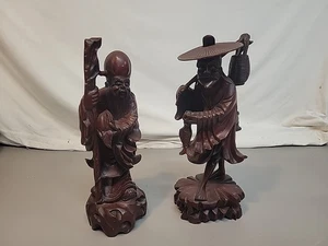 Zwei Vintage Original Japanische 12" Holzschnitzerei Fischer Antik - Bild 1 von 13