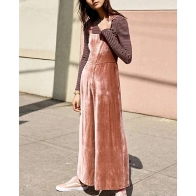 Madewell 撕裂天鹅绒连身裤淡紫色粉色无袖宽腿口袋 8 码 — 第 1/4 张图片