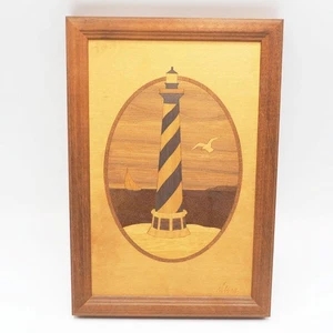 Intarsio arte faro spiaggia arte legno Jeff Nelson Hudson fiume intarsio - Foto 1 di 6