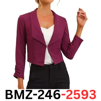 Allegra K Women's Notched Lapel Ruched Sleeve Jackets Business Cropped Blazer XL - Image 1 of 4