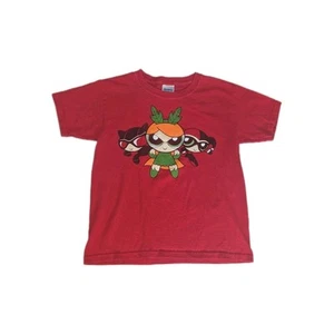 Y2K Powerpuff Girls Graphic Print Red Kids T-shirt XS Cartoon Network Gildan - Picture 1 of 6