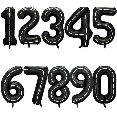 40inch Race Car Birthday Balloons Large Black Number 1 2 3 4 5 6 7 8 9 Foil Ball - Image 1 of 4