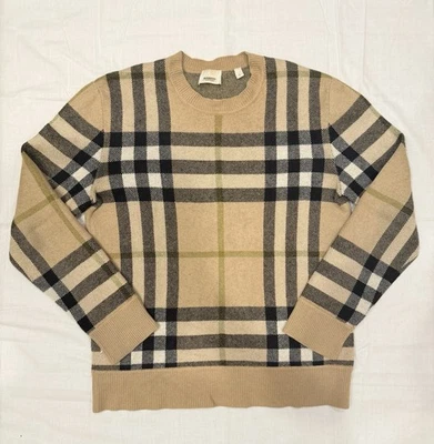 Suéter Burberry Para Hombre Talla S Nixon Cuadros Jacquard Cachemira Estilo Tostado # 8041286 Foto 1 de 4