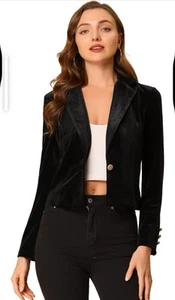 Allegra K Women's Velvet Blazer Suit Jacket-SIZE L - Picture 1 of 7