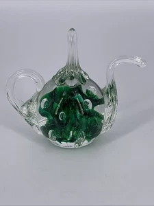 Vintage Green Joe St. Clair Glass Tea Pot Paperweight / Ring Hold Maude & Bob - Picture 1 of 9