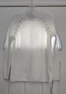 NEW Liz Claiborne Sweater Women PL Ivory Knit Pullover Bling Mock Neck L/S-FLAW - Picture 1 of 16
