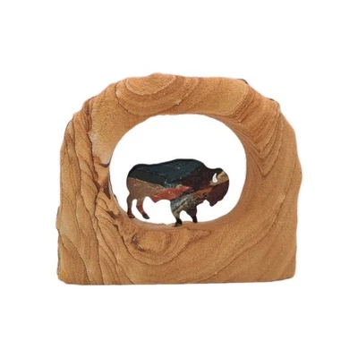 Siliouette de búfalo de metal tallada en el interior escultura de arenisca estilo suroeste Foto 1 de 4