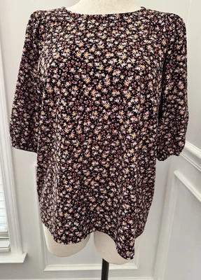 Blusa Mujer Ann Taylor, Negra Con Floral, Talla XL Excelente Estado Foto 1 de 4