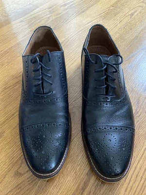 Oxfords masculinos de couro Johnston & Murphy 10,5 de largura preto Lewis biqueira - Imagem 1 de 4