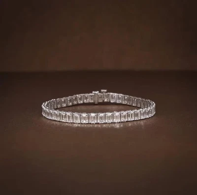 9ct Emerald Cut Lab Grown Diamond Tennis Bracelet 9K White Gold Over Womens Gift - Image 1 of 4