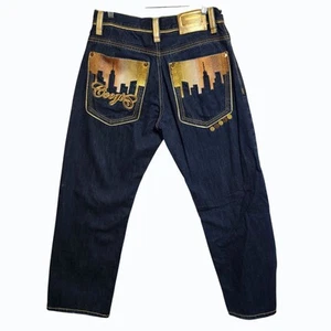 Y2K Coogi Australia Jeans Herren 34x34 City Scape bestickt Lederbesatz Hip Hop - Bild 1 von 20