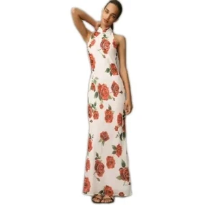 Sau Lee Größe 14 Gladys weiß rot Rose ärmellos Mandarinkragen Maxikleid neu mit Etikett - Bild 1 von 15