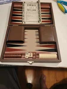 Vintage Faux Leather Mini Magnetic Travel Backgammon Set  9" x 7" Complete. -F - Picture 1 of 6