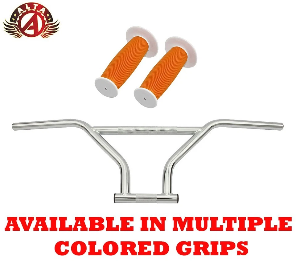 ALTA 4-Piece BMX Handlebar Old School Chrome W/ 2-Tone White MUSHROOM BMX GRIPS. - Image 1 of 1