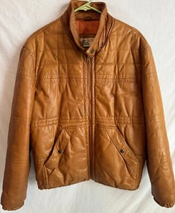 Chaqueta de cuero Silton vintage años 70 marrón para hombre 42 grandes bolsillos con cremallera rara - Imagen 1 de 12