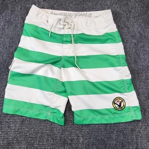 American Eagle Board Shorts Men's Medium Green White Striped Cargo Polo Preppy - Picture 1 of 7