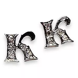 Vintage 14k White Gold Initial Letter K Diamond Stud Earrings - Picture 1 of 7