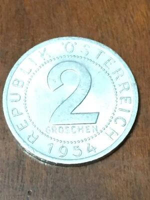 VERY NICE 1954 Austria 2 Groschen Coin World Coin   Aluminum KM2876 - Image 1 of 4