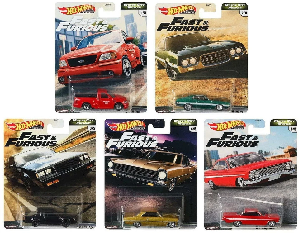 Hot Wheels Premium Fast & Furious Motor City Muscle Set of 5 Vehicles GBW75 - Image 1 of 4