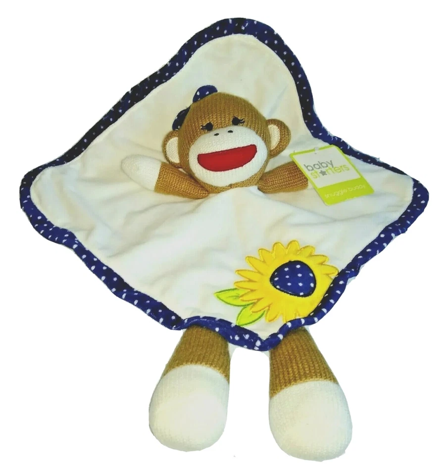 Baby Starters Girl Knit SOCK MONKEY Rattle Security Blanket White Plush NEW - Image 1 of 4