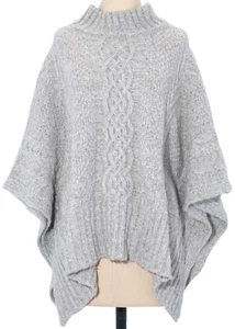 LAUREN Ralph Lauren Shine Lofty Poncho mit Zopfmuster Damen grau meliert - Bild 1 von 1