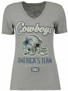 Ladies Dallas Cowboys Grey Helmet Jill V Neck T Shirt (Small) - Picture 1 of 4