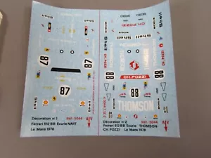 A962 Solido 5044 Decal pour Ferrari 512 BB NART #87 CH Pozzi #88 Le Mans 1978 - Imagen 1 de 6