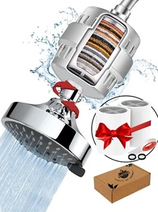 23 Filter Shower Head Water Filtered Massage 5 Modes 2 Replaceable Cartridges - Picture 1 of 9