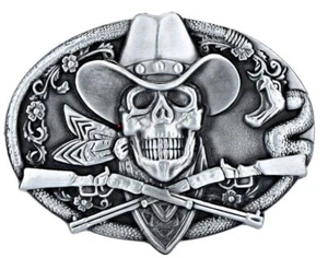 Cowboy Skull Belt Buckle Western Gothic Biker Style Snake Guns Rodeo Punk - Picture 1 of 5
