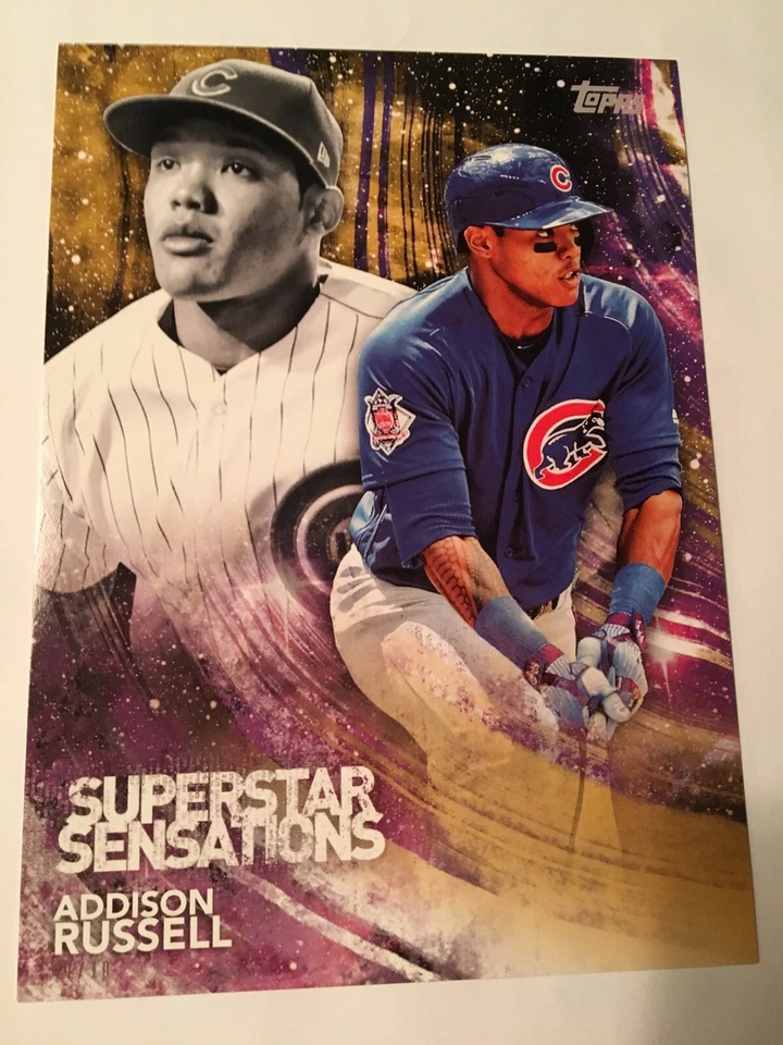 2018 Topps Superstar Sensations 5x7 Jumbo Addison Russell Cubs SSS4 04/10 Gold - Image 1 of 1