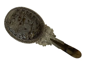 Espejo de mano antiguo chino de jade y filigrana tallado en plata dragón - Imagen 1 de 9