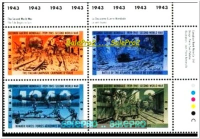 CANADA 1993 CANADIAN WWII WORLD WAR 1943 FACE $1.72 MNH STAMP SET CORNER BLOCK - Image 1 of 2