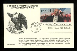 US FDC #UX111 KMC Venture #369 1986 Vincennes IN Frances Vigo patriot - Picture 1 of 2