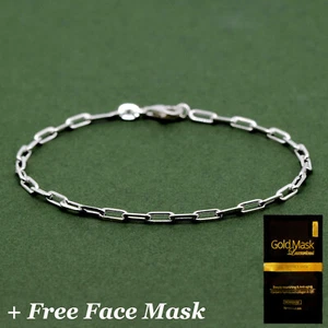 Genuine 925 Sterling Silver 2.7mm Paperclip Chain Bracelet 7"- Face Mask - Picture 1 of 5