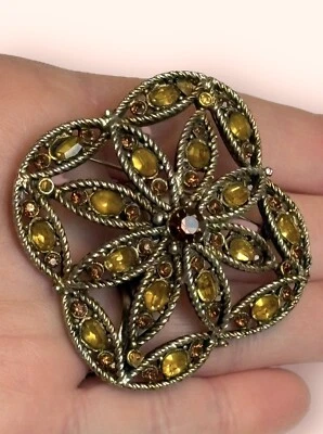 Винтажная большая брошь Hollycraft с надписью оранжевый коричневый со стразами - Изображение 1 из 4