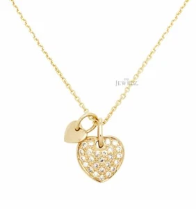 14K Gold 0.12 CT VS/F-G Diamond Double Heart Pendant Necklace - For Valentine's - Picture 1 of 3