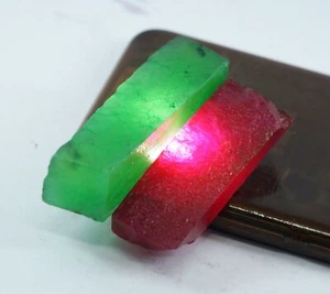 Certified 374 Ct 02 Pcs Natural Pakistani Green Emerald & Ruby Rough Gemstone - Picture 1 of 4